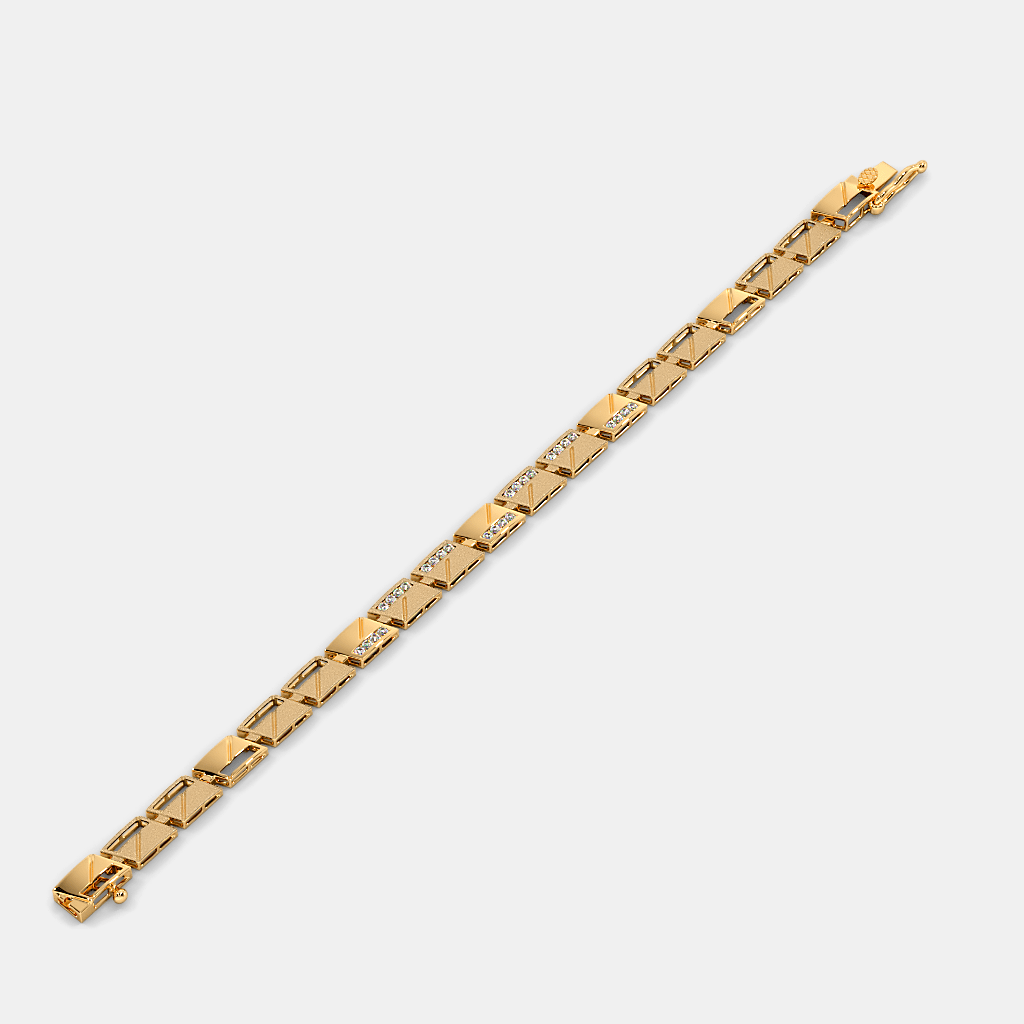 Men’s Gold Diamond Rectangular Link Bracelet Premium Luxury Gold Design
