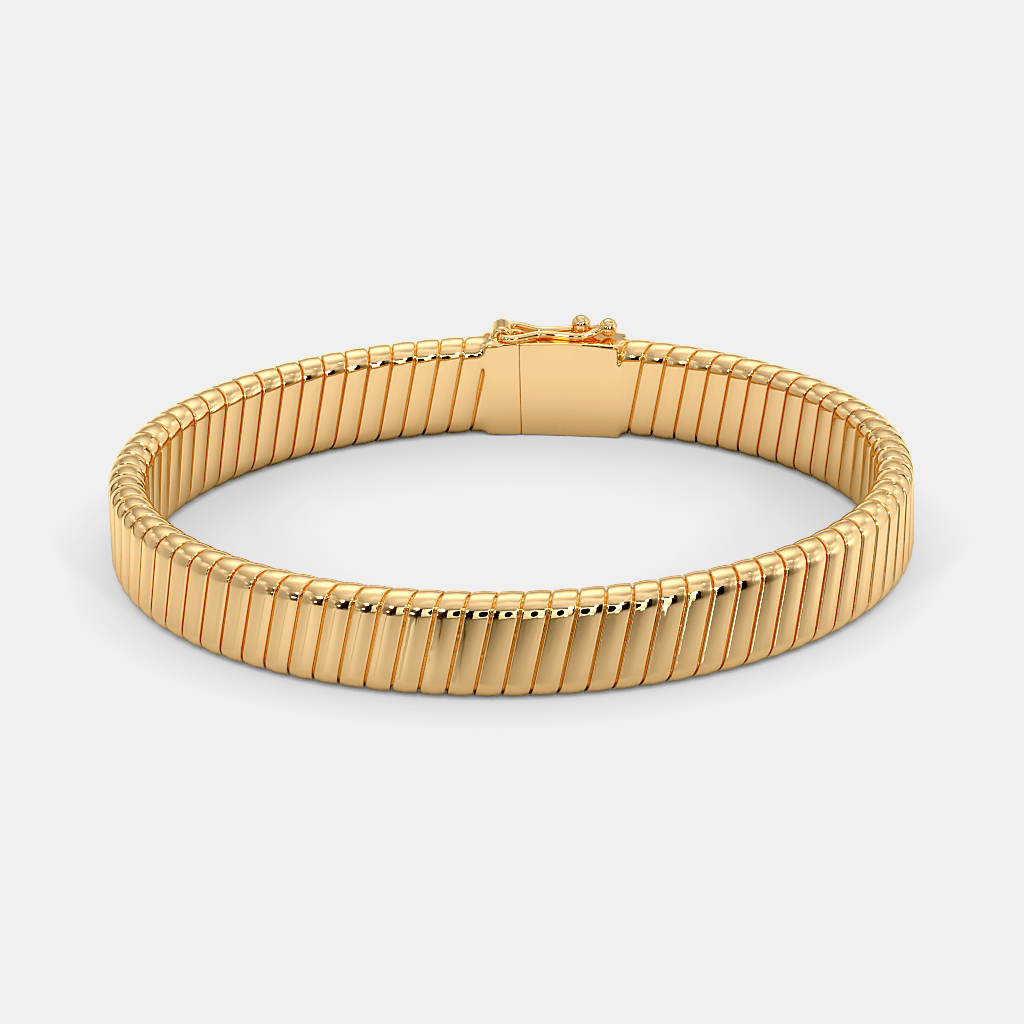 Men’s Gold Flat Ribbed Bracelet Premium Minimal Solid Gold Design