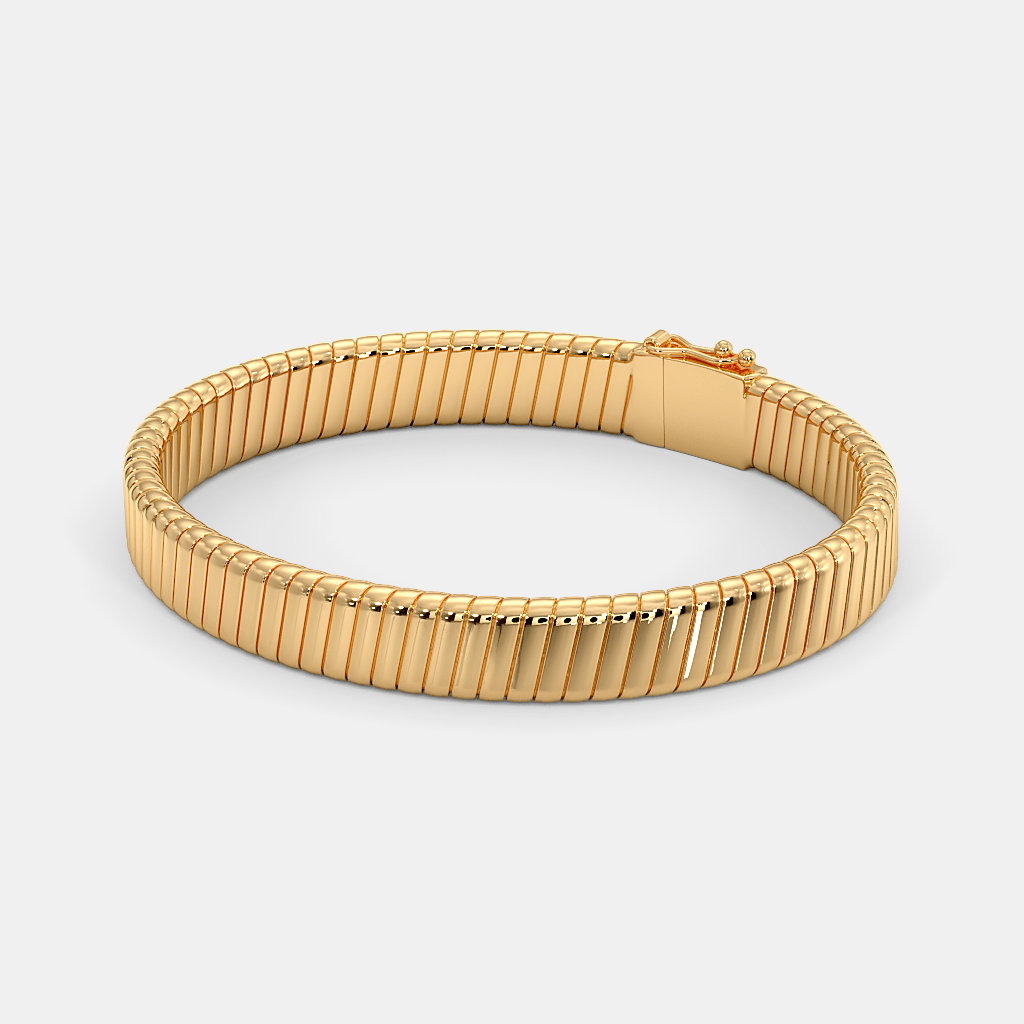 Men’s Gold Flat Ribbed Bracelet Premium Minimal Solid Gold Design