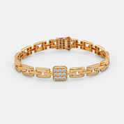 Men’s Gold Link Bracelet with Square Pave Center Accent