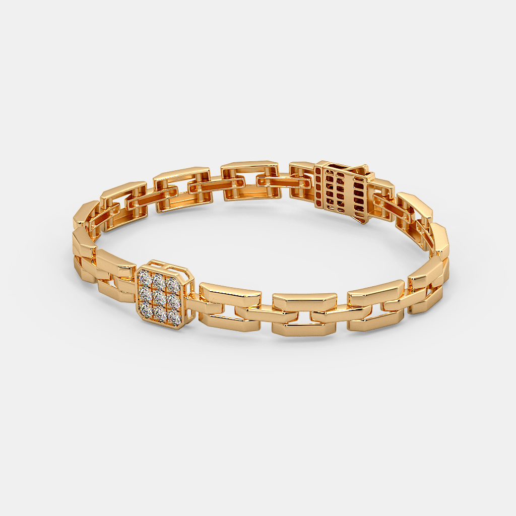 Men’s Gold Link Bracelet with Square Pave Center Accent
