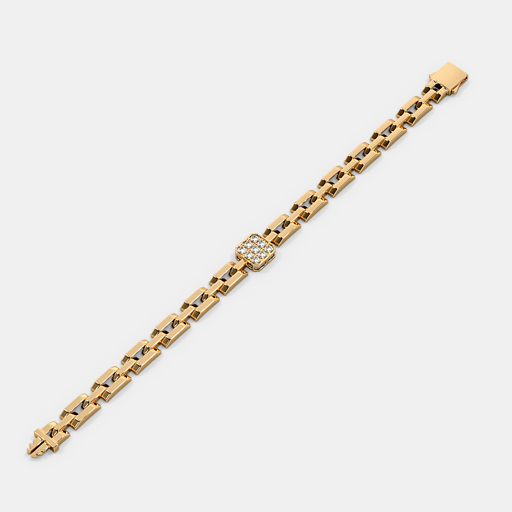 Men’s Gold Link Bracelet with Square Pave Center Accent