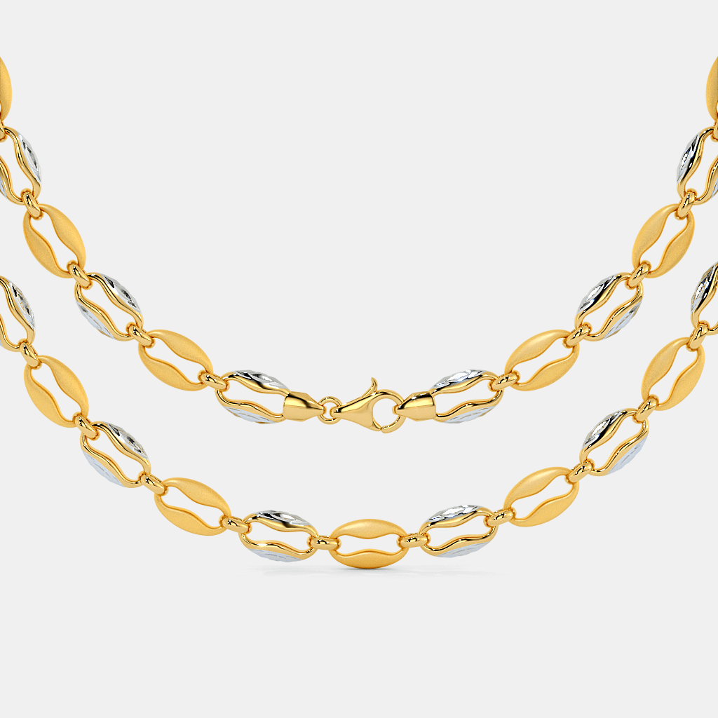 Men’s Gold Oval Link Chain Necklace Dual Tone Matte Finish Design