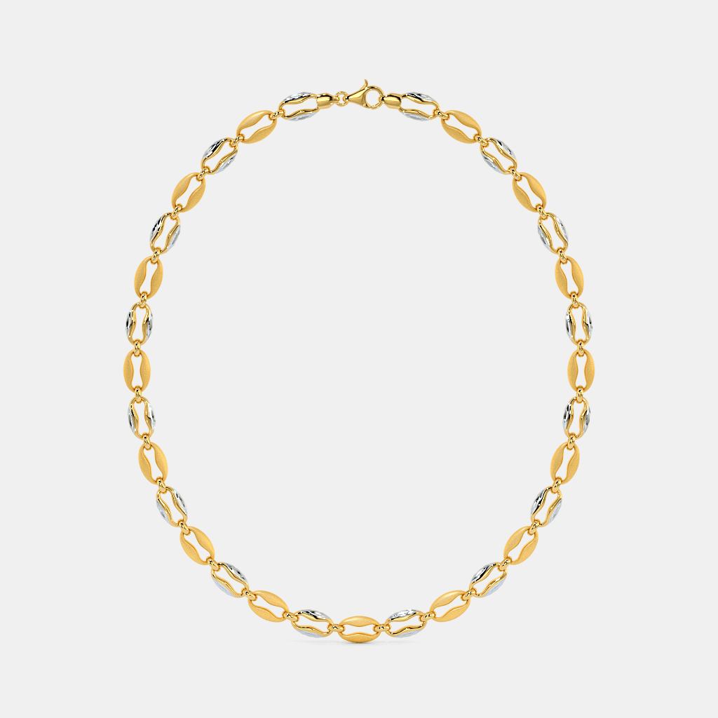 Men’s Gold Oval Link Chain Necklace Dual Tone Matte Finish Design