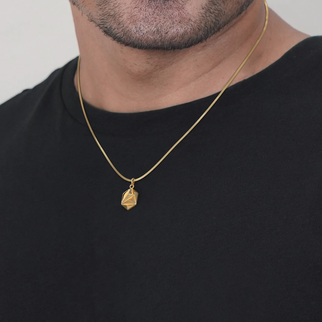 Men’s Minimal Gold Geometric Pendant Necklace Modern Solid Gold Design