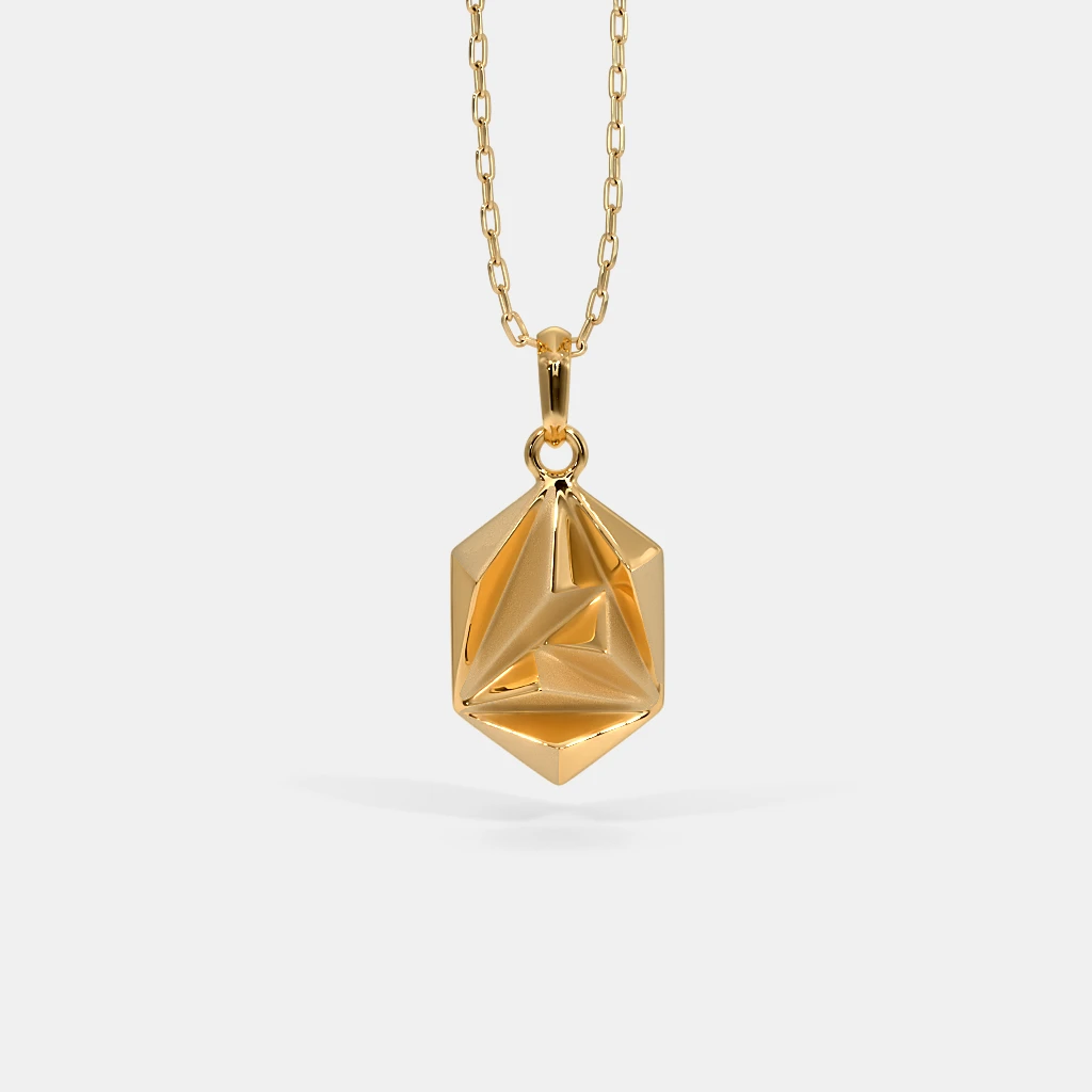 Men’s Minimal Gold Geometric Pendant Necklace Modern Solid Gold Design