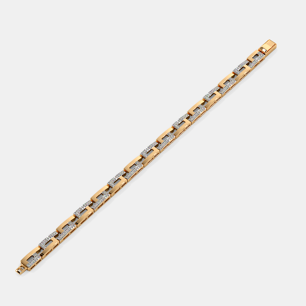 Men’s Rectangular Link Diamond Bracelet in Gold Modern Luxury Chain Design