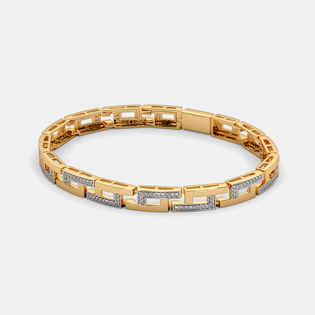 Men’s Rectangular Link Diamond Bracelet in Gold Modern Luxury Chain Design
