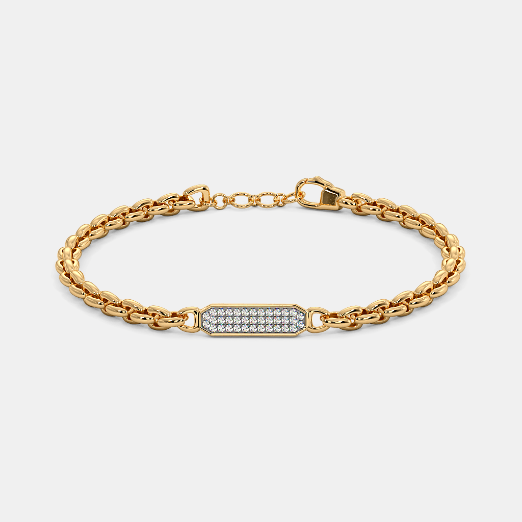 Men’s Slim Gold Chain Bracelet with Diamond Textured Center Plate