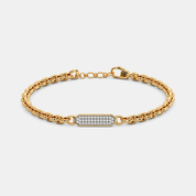 Men’s Slim Gold Chain Bracelet with Diamond Textured Center Plate