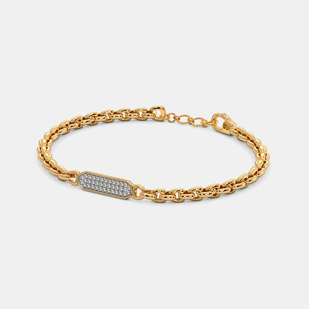 Men’s Slim Gold Chain Bracelet with Diamond Textured Center Plate
