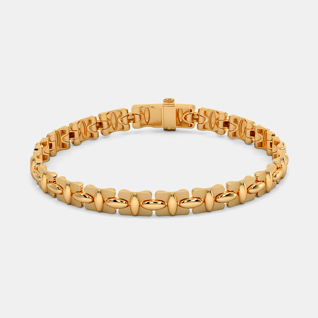 Men’s Solid Gold Curved Link Bracelet Classic Interlocking Design