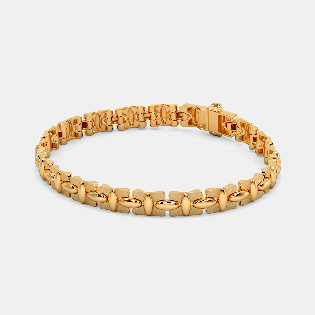 Men’s Solid Gold Curved Link Bracelet Classic Interlocking Design