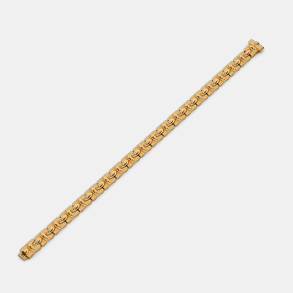 Men’s Solid Gold Curved Link Bracelet Classic Interlocking Design