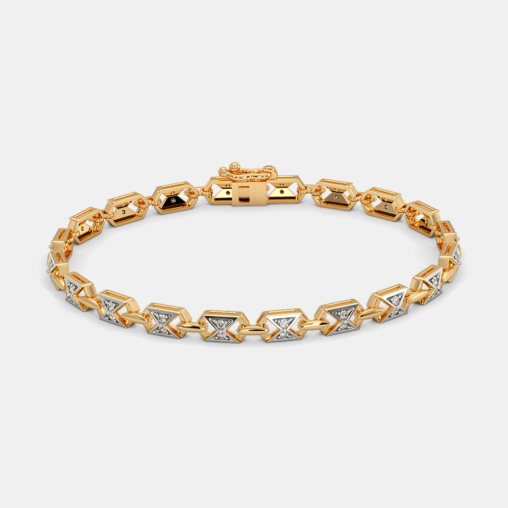 Men’s Two Tone Geometric Gold Bracelet Diamond Cut Link Design