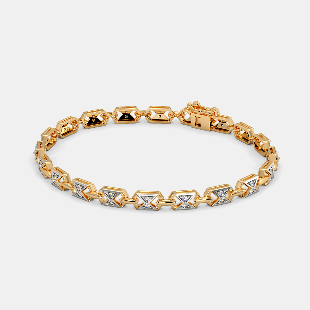 Men’s Two Tone Geometric Gold Bracelet Diamond Cut Link Design