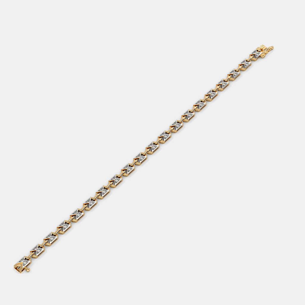 Men’s Two Tone Geometric Gold Bracelet Diamond Cut Link Design