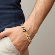 Men’s Two Tone Geometric Link Gold Bracelet with Textured Finish
