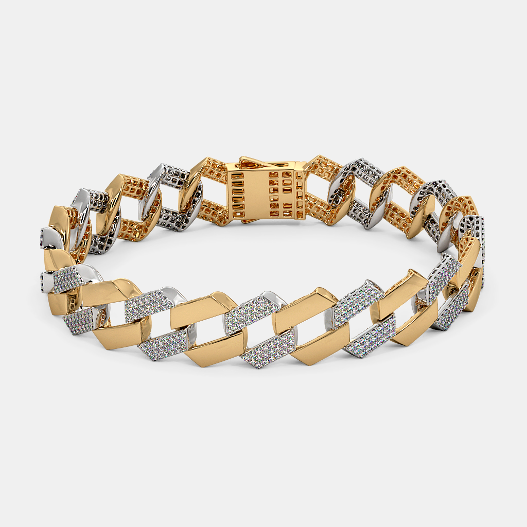 Men’s Two Tone Geometric Link Gold Bracelet with Textured Finish