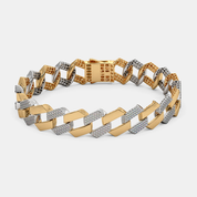 Men’s Two Tone Geometric Link Gold Bracelet with Textured Finish