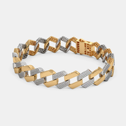 Men’s Two Tone Geometric Link Gold Bracelet with Textured Finish