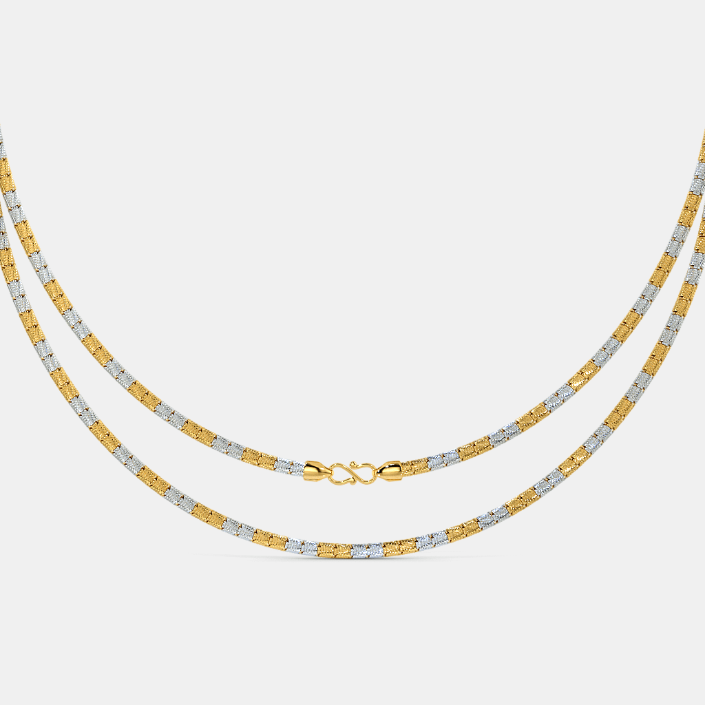 Men’s Two Tone Gold Box Chain Necklace Textured Alternating Link Design