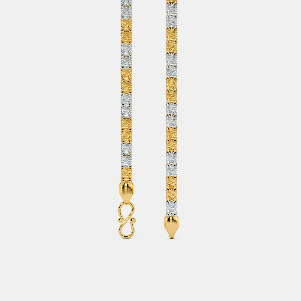 Men’s Two Tone Gold Box Chain Necklace Textured Alternating Link Design