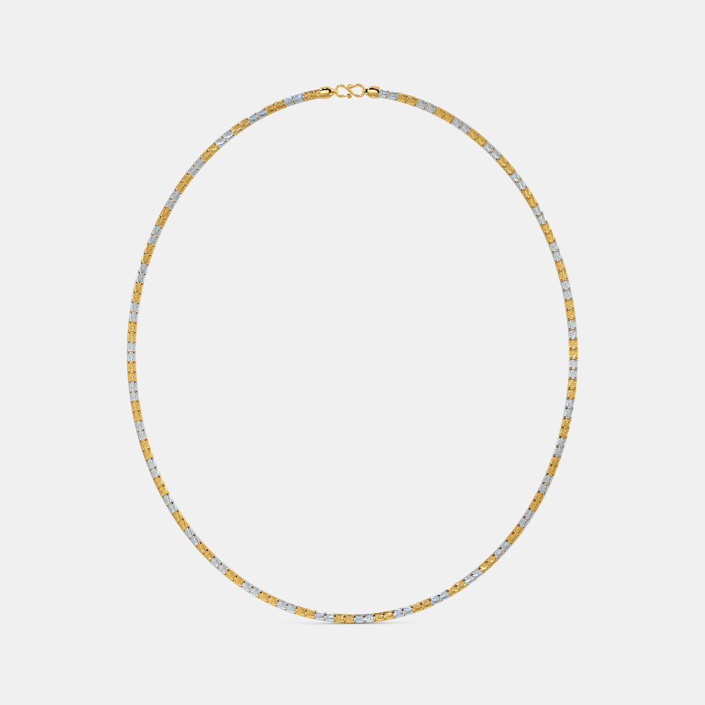 Men’s Two Tone Gold Box Chain Necklace Textured Alternating Link Design