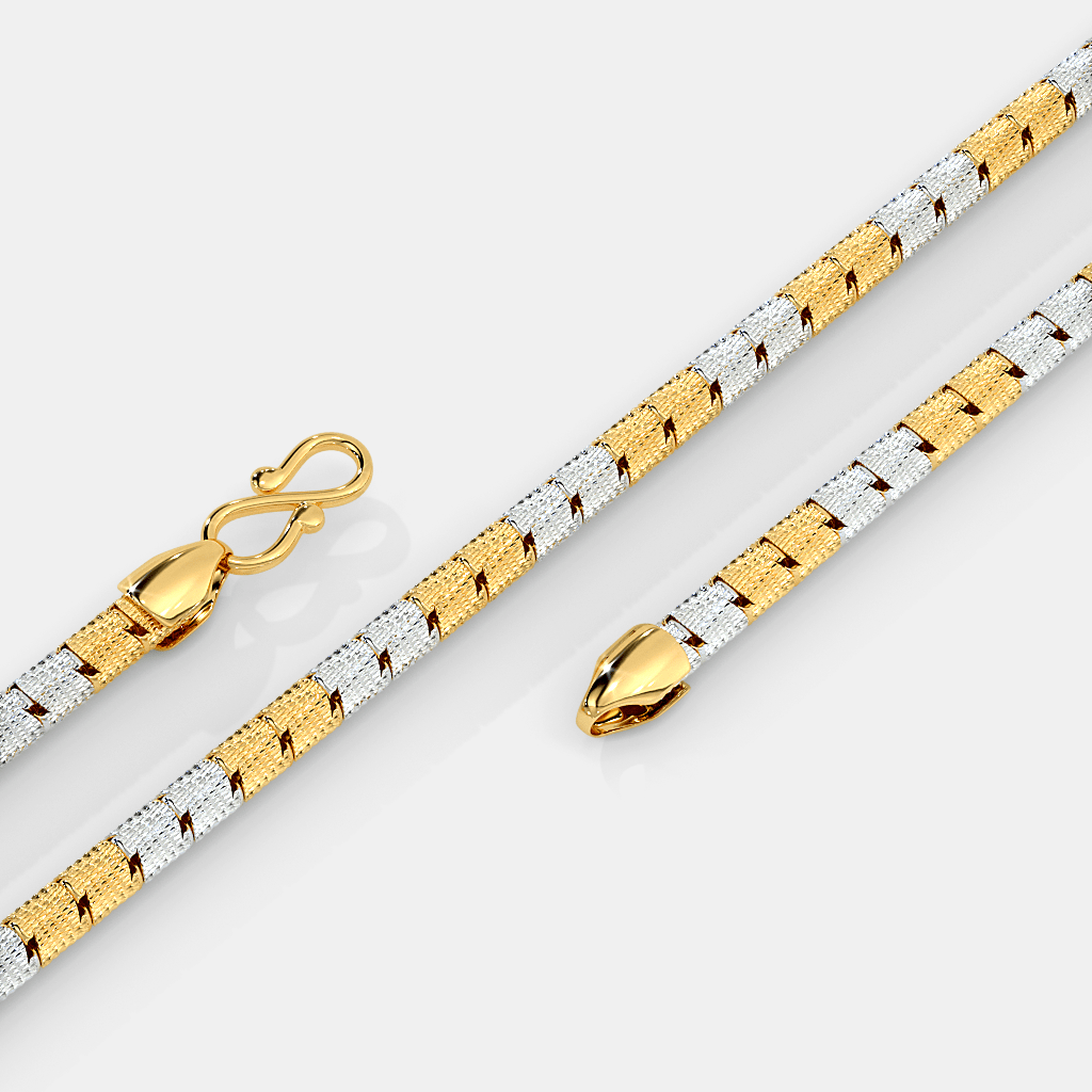 Men’s Two Tone Gold Box Chain Necklace Textured Alternating Link Design