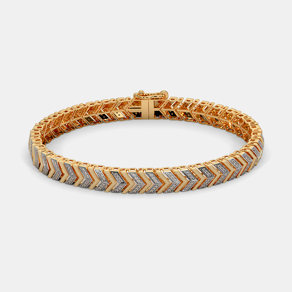 Men’s Two Tone Gold Chevron Bracelet Textured Zig Zag Pattern Design