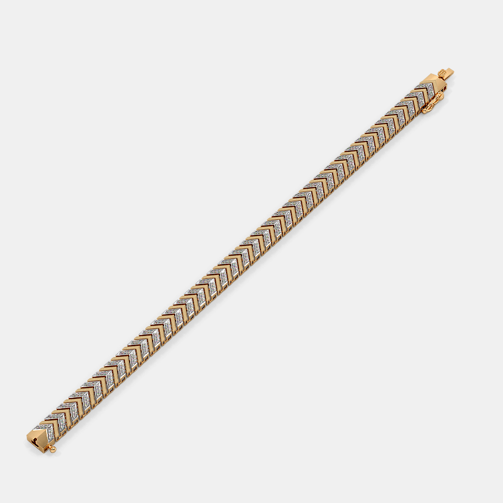 Men’s Two Tone Gold Chevron Bracelet Textured Zig Zag Pattern Design