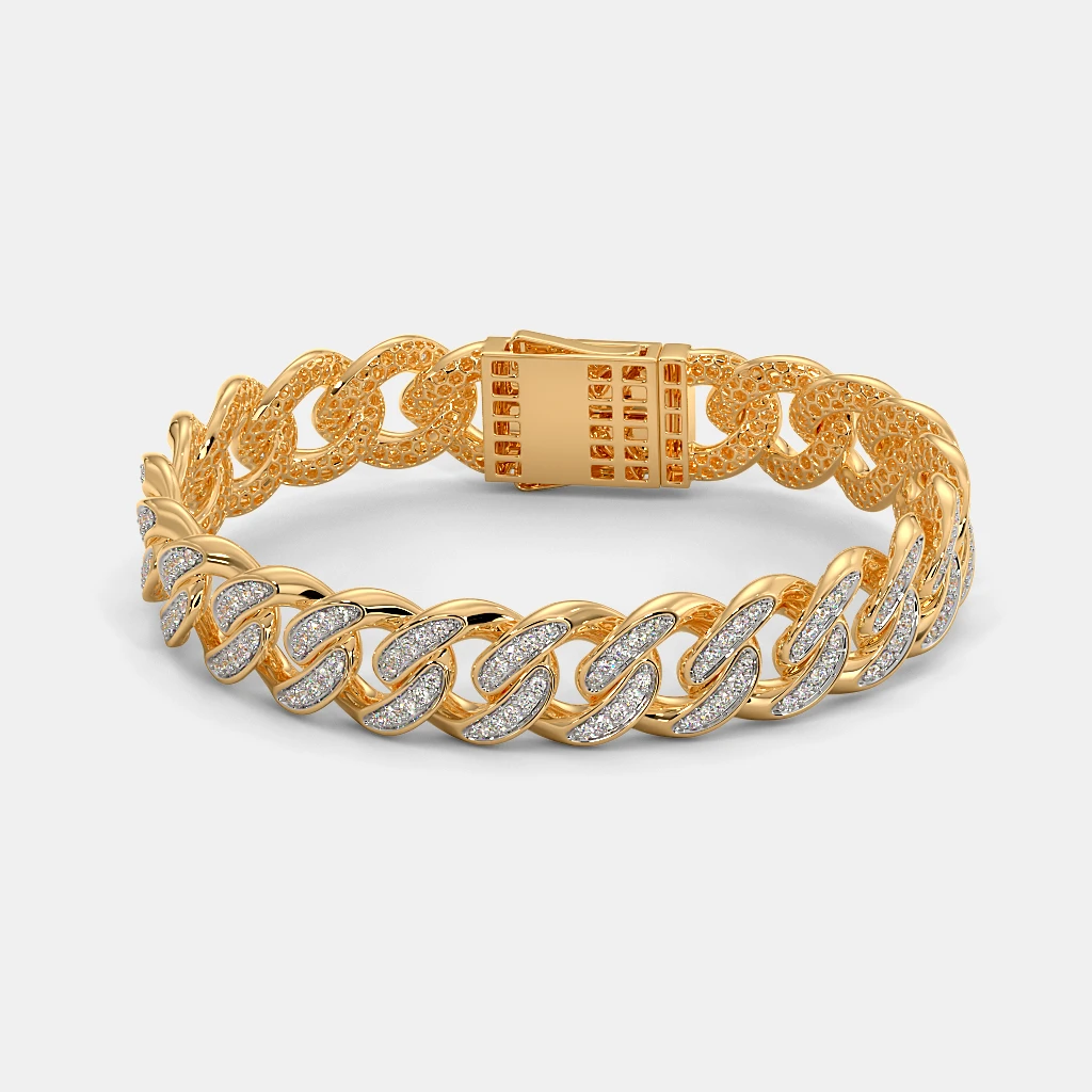 Men’s TwoTone Gold Curb Chain Bracelet with Textured Clasp