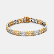 Men’s Two Tone Gold Link Bracelet with Fine Brick Pattern