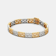 Men’s Two Tone Gold Link Bracelet with Fine Brick Pattern