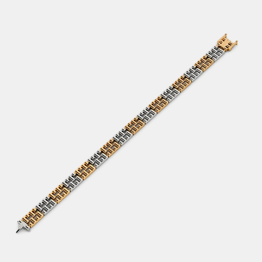 Men’s Two Tone Gold Link Bracelet with Fine Brick Pattern