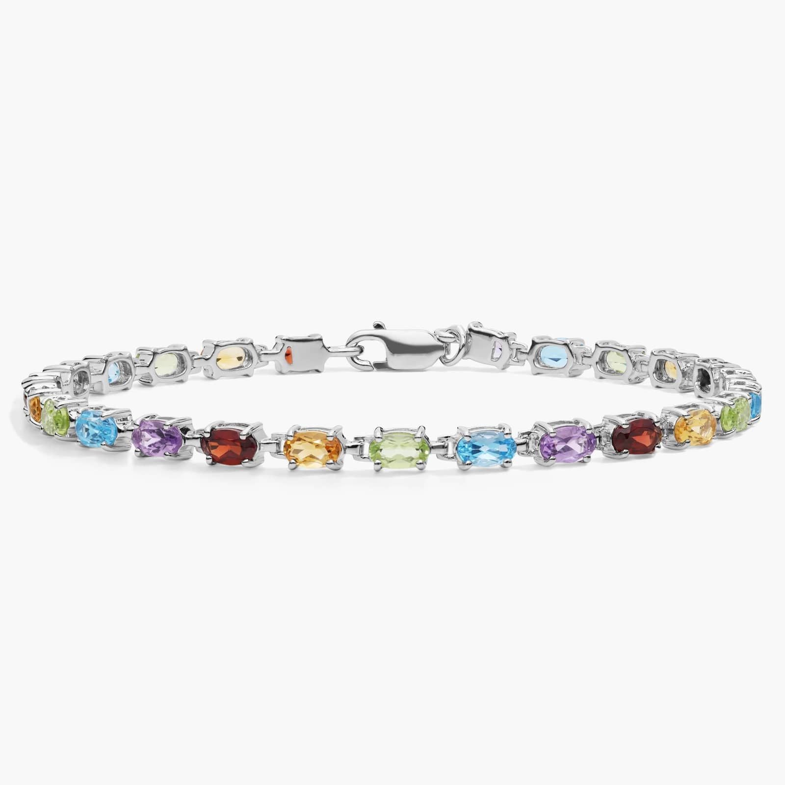 Multi Gemstone Sterling Silver Tennis Bracelet