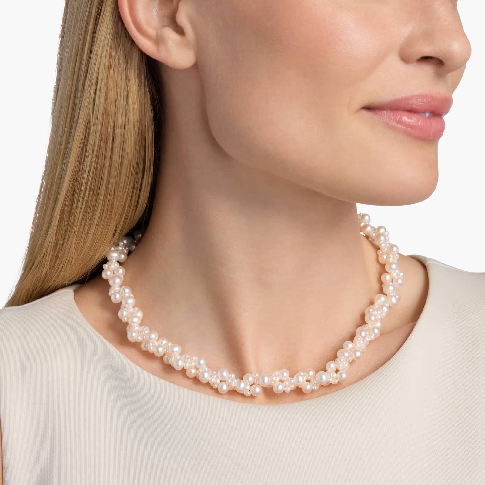 Sterling Silver Multi Strand Freshwater Pearl Necklace