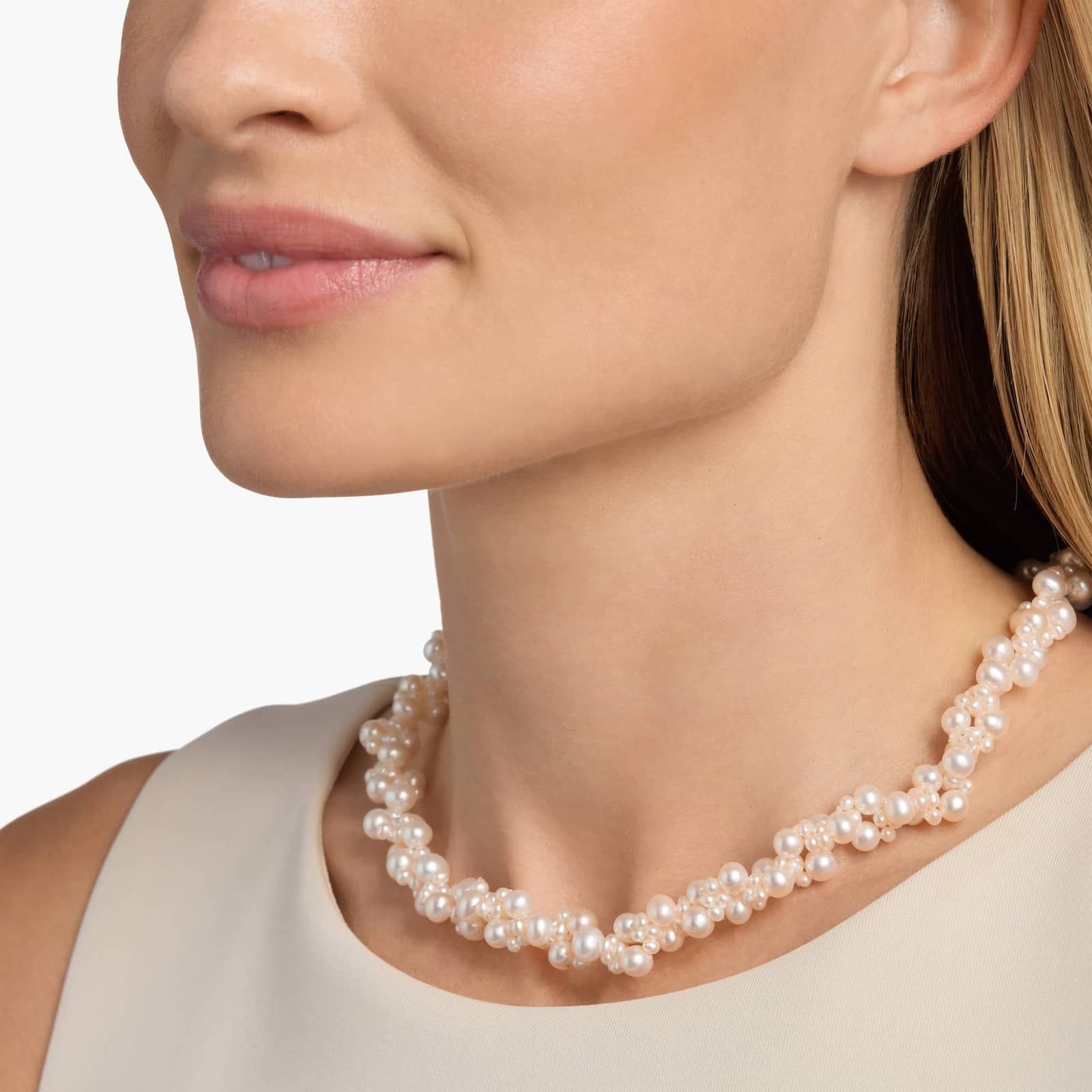 Sterling Silver Multi Strand Freshwater Pearl Necklace