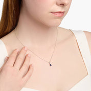 Sterling Silver Pear Blue Sapphire Solitaire Diamond Pendant Necklace