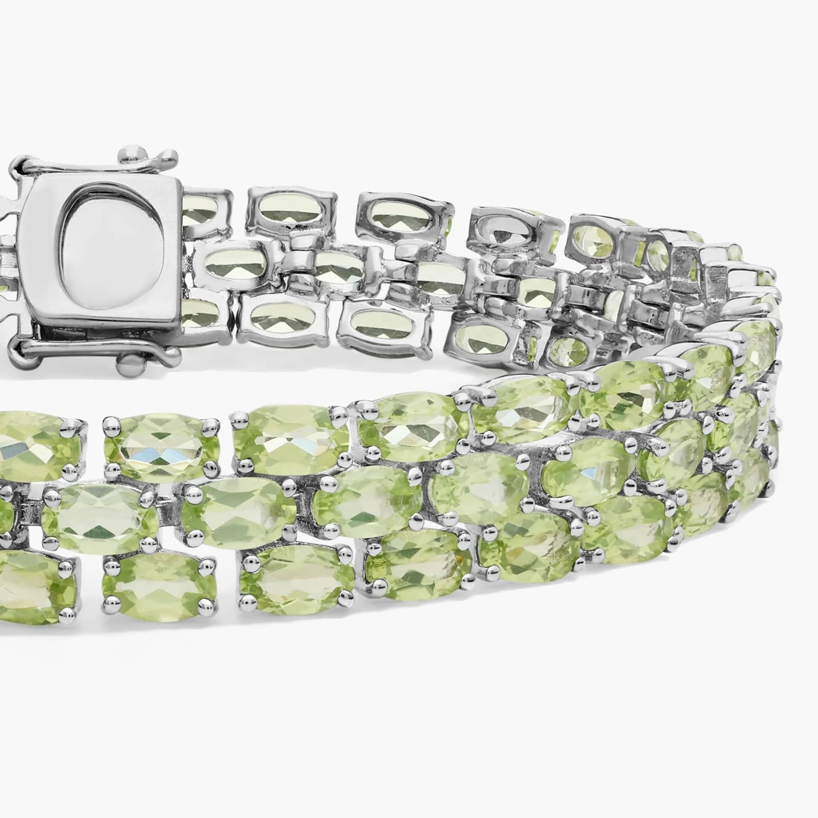 Peridot Sterling Silver Diamond Double Row Tennis Bracelet