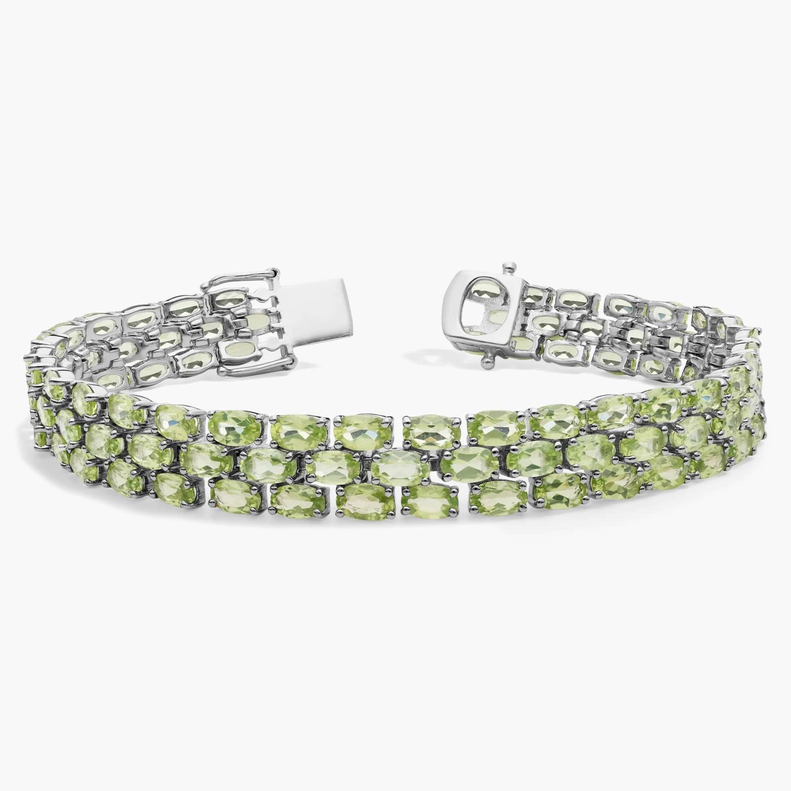 Peridot Sterling Silver Diamond Double Row Tennis Bracelet