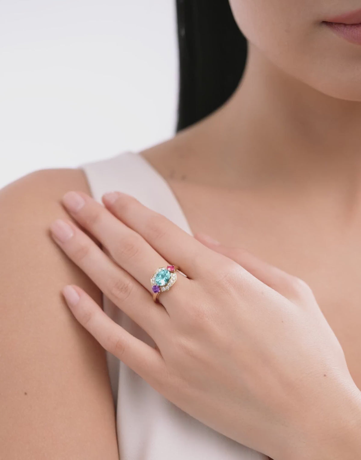 Carave Paris Art Deco Gemstone Halo Ring