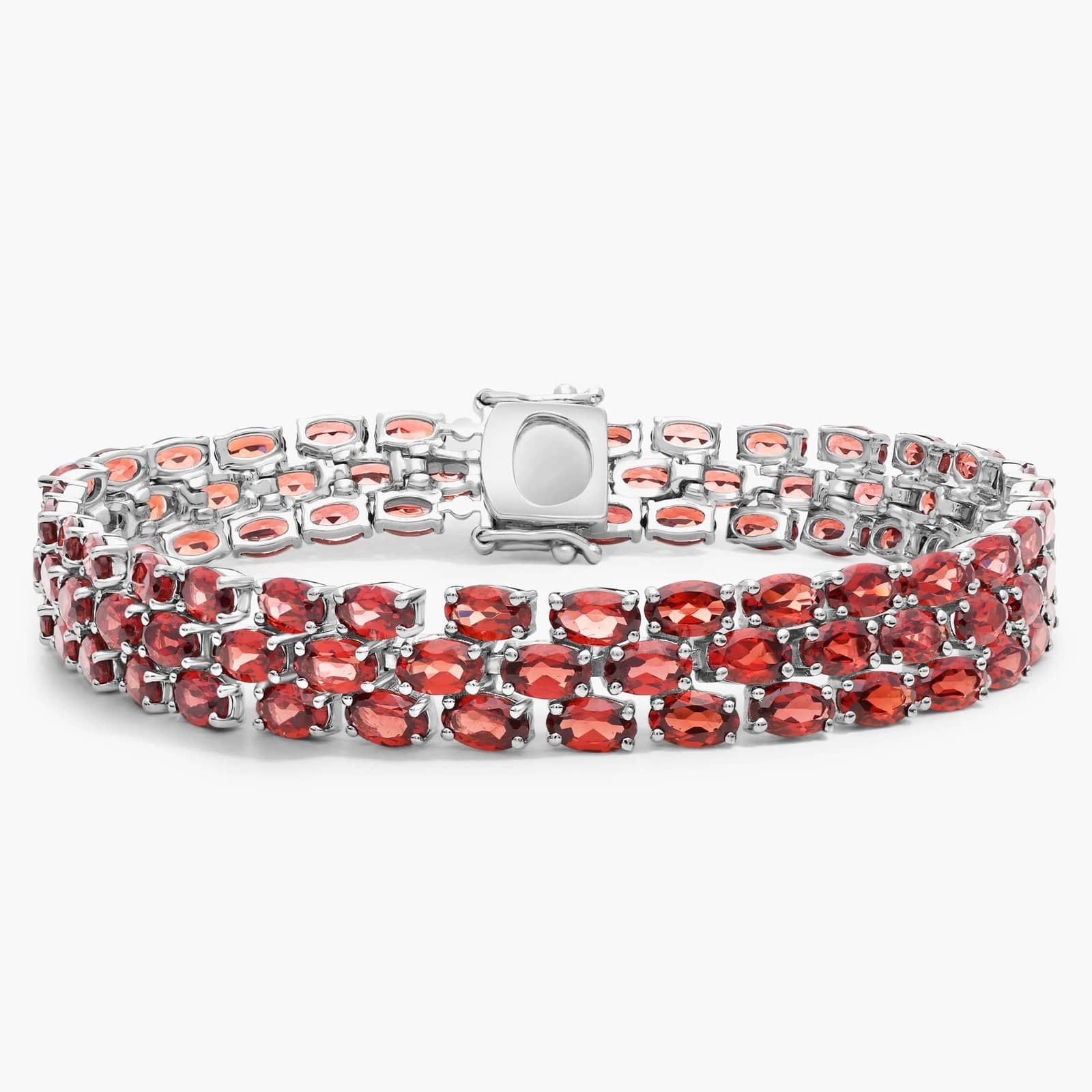Red Garnet Sterling Silver Double Row Tennis Bracelet