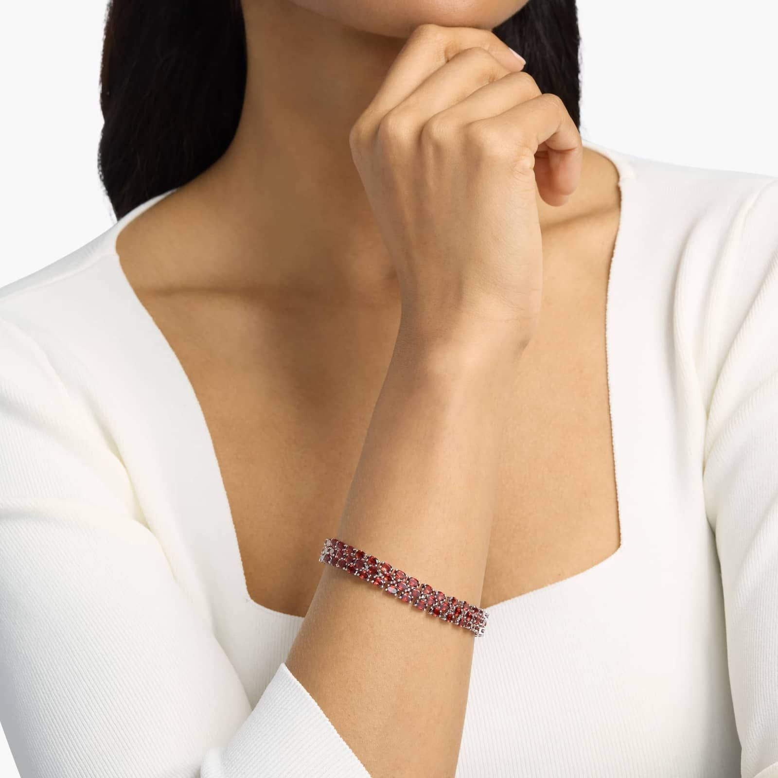 Red Garnet Sterling Silver Double Row Tennis Bracelet