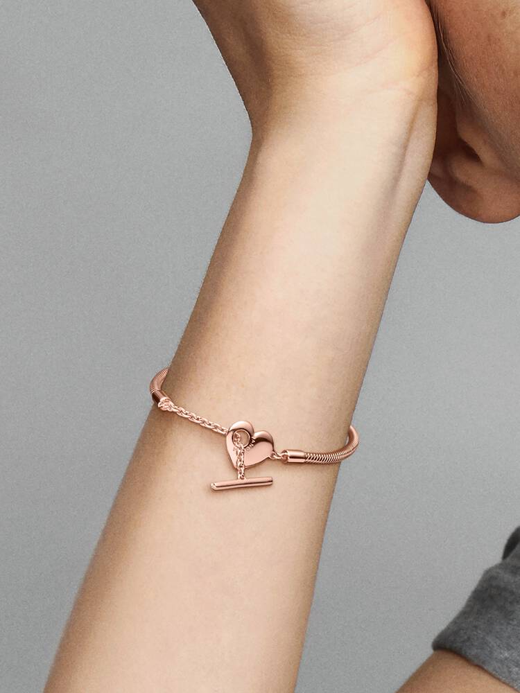 Sterling Silver Snake Chain Bracelet with Heart Clasp