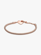 Sterling Silver Snake Chain Bracelet with Heart Clasp