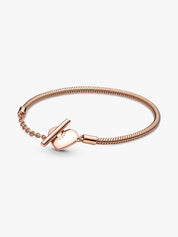 Sterling Silver Snake Chain Bracelet with Heart Clasp