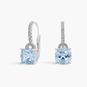 Sterling Silver Aquamarine Cushion Cut Diamond Drop Earrings