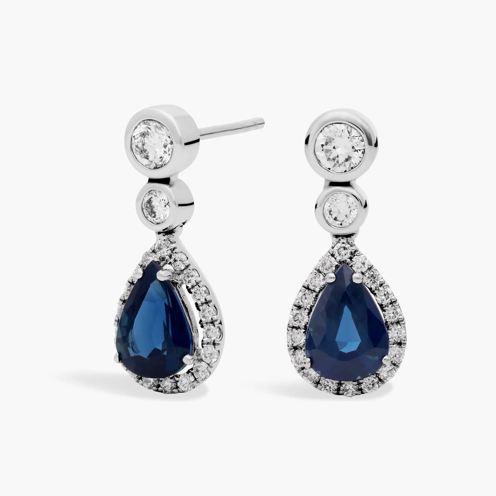 Sterling Silver Blue Sapphire Diamond Drop Earrings