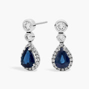 Sterling Silver Blue Sapphire Diamond Drop Earrings
